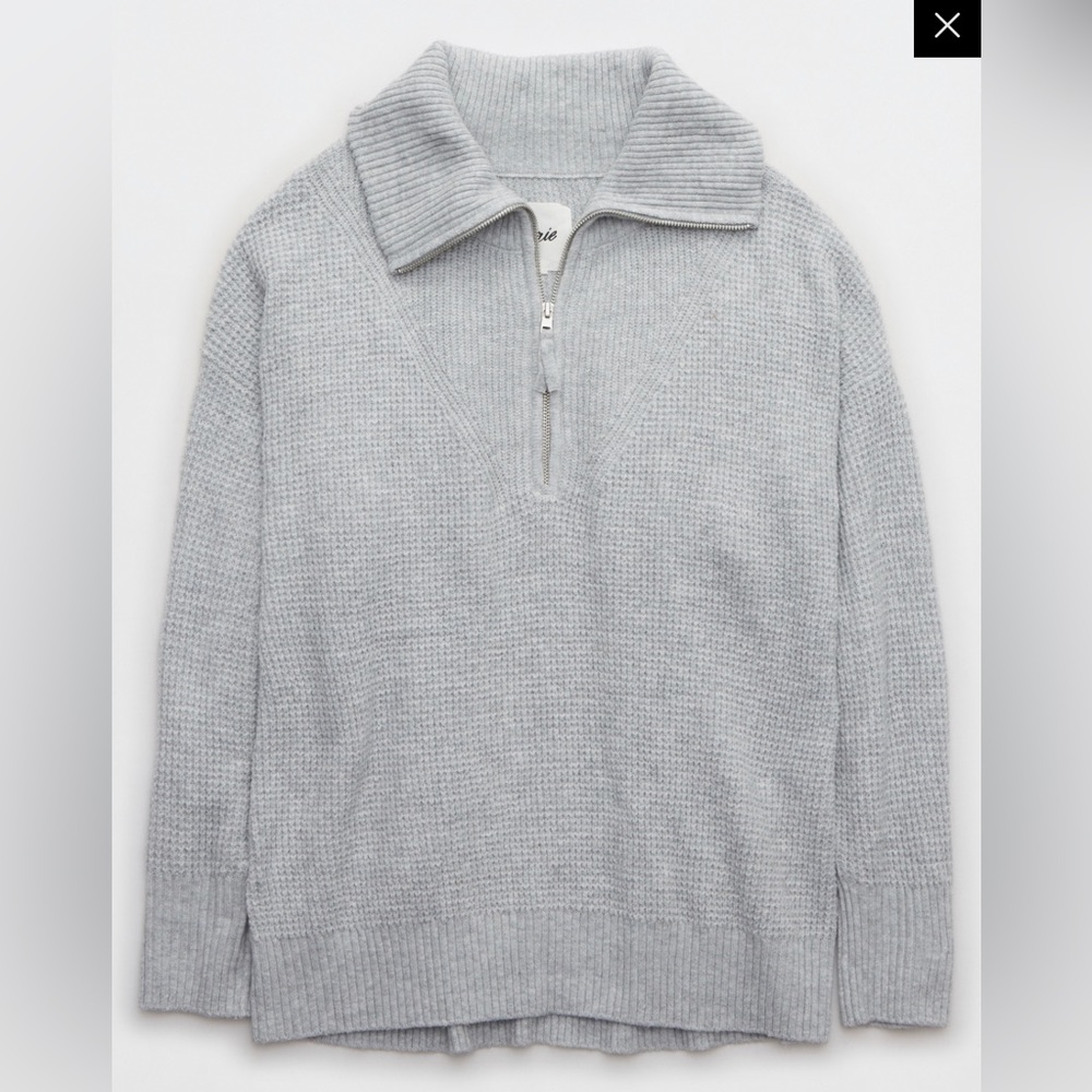 AERIE COZYUP WAFFLE QUARTER ZIP SWEATER